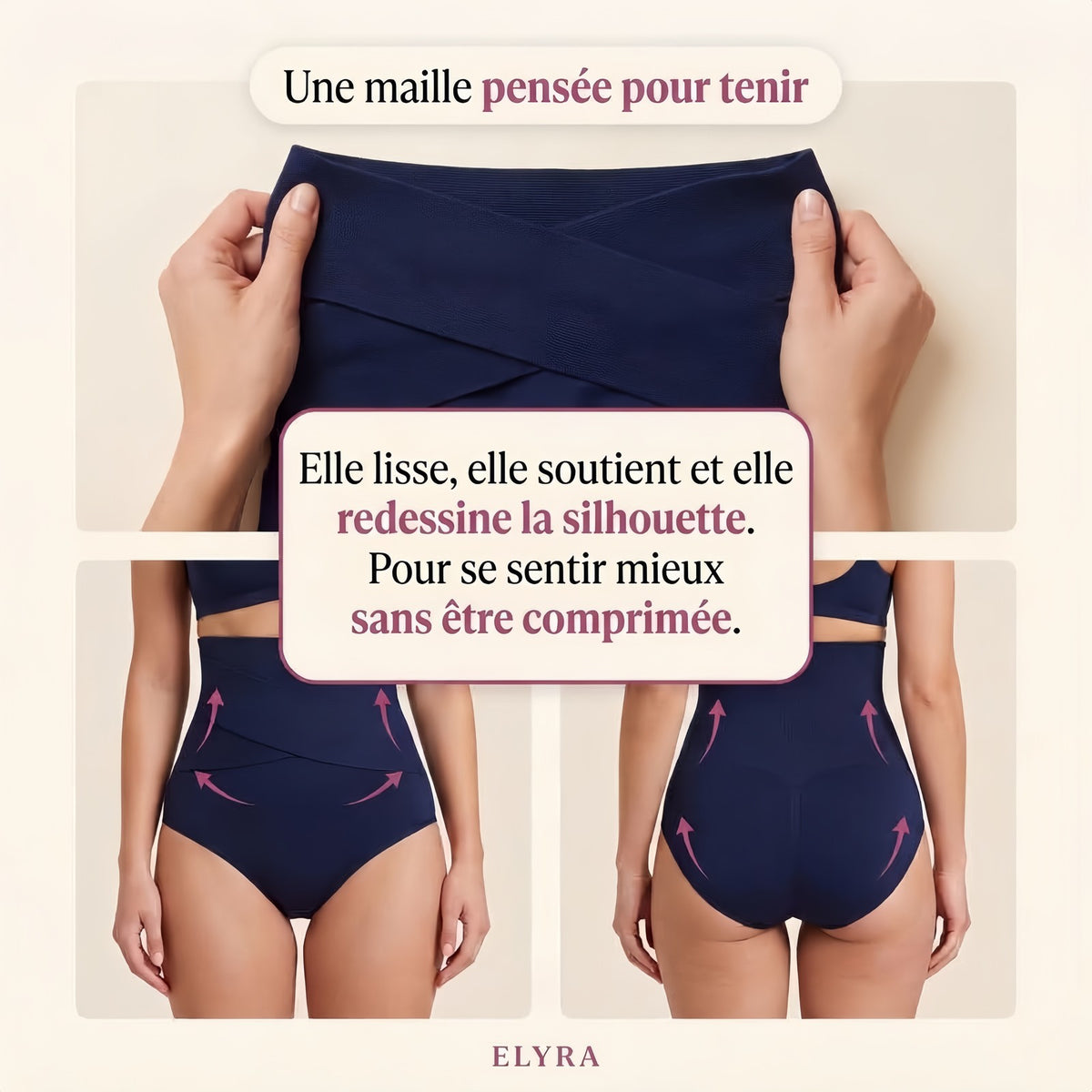 La maille et la bande croisée 360° d'Elyra Ceintéa, vues de face et de dos